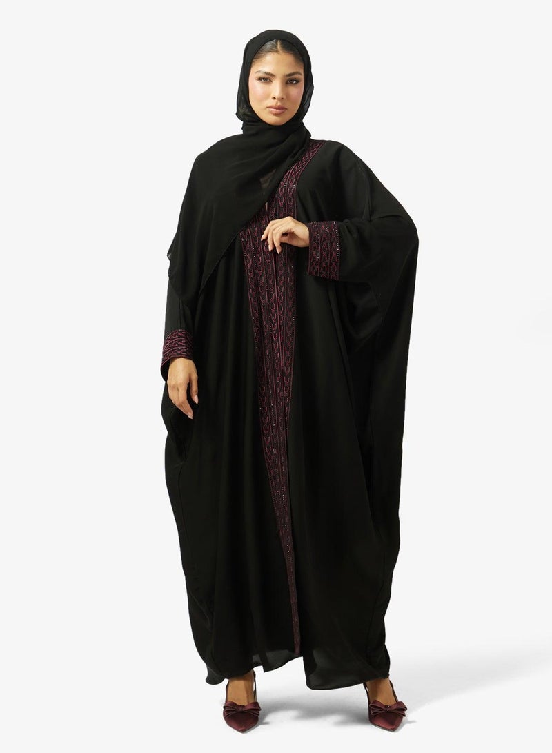 hayas closet Embellished And Embroidered Open Front V Neck Abaya - Image 2