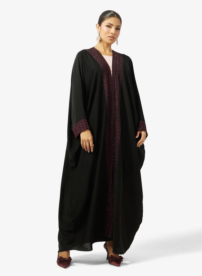 hayas closet Embellished And Embroidered Open Front V Neck Abaya - Image 4