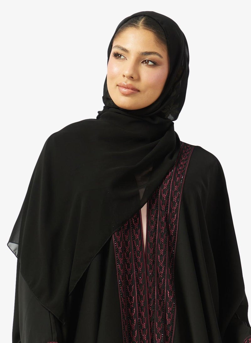 hayas closet Embellished And Embroidered Open Front V Neck Abaya - Image 5