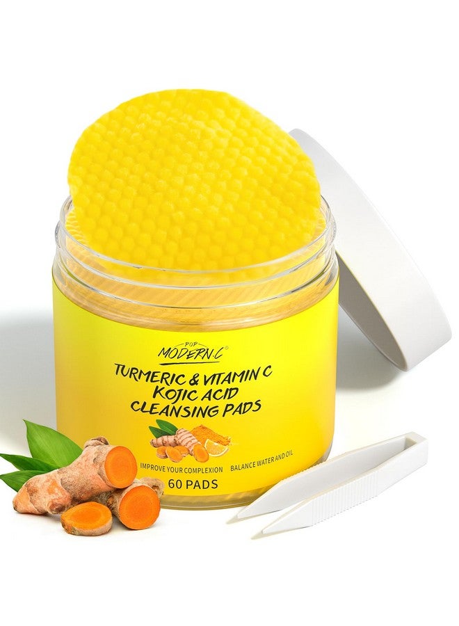 POP MODERN.C Turmeric Kojic Acid Cleansing Pads for Face 60 Pcs Turmeric Face Scrub Pads for Dark Spots Vitamin C Exfoliating Pads for Face Even Out Skin Tone with Exfoliating Cotton Rounds - Image 1