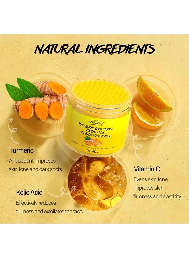 POP MODERN.C Turmeric Kojic Acid Cleansing Pads for Face 60 Pcs Turmeric Face Scrub Pads for Dark Spots Vitamin C Exfoliating Pads for Face Even Out Skin Tone with Exfoliating Cotton Rounds - Image 3