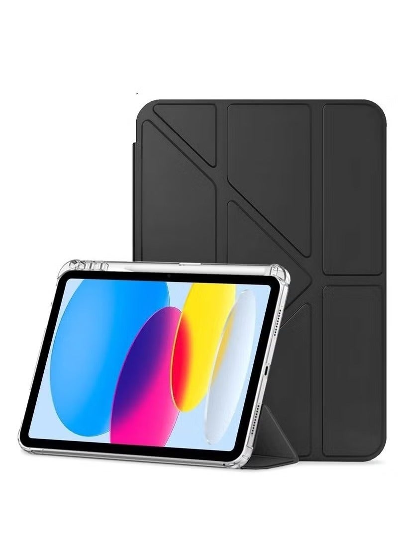 TIGER iPad 2025 (11th Generation) A16 10.9 Inch Symmetry 360 Smart Folio Case – Auto Wake/Sleep, Premium Leather Texture Front, Transparent Shockproof Back, Built-In Pencil Holder, Tri-Fold Stand, Lightweight Protective Cover – Black - Image 1