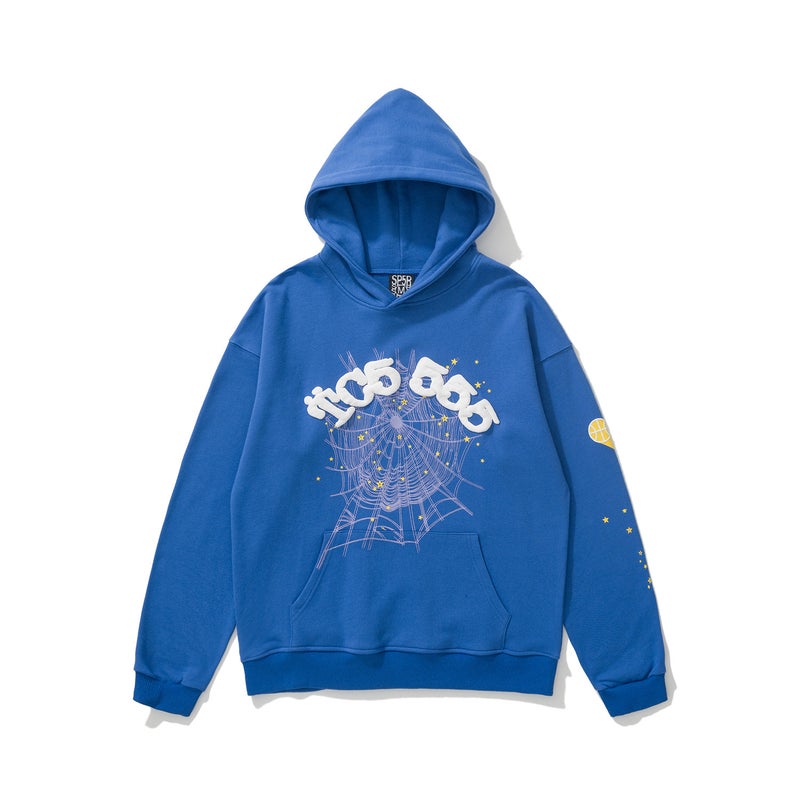 2024 New Autumn and Winter S@P5Der Letter 555555 Printed Hooded Sweatshirt for Men and Women, One Piece Wholesale Blue