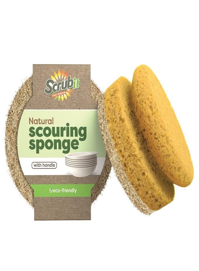 SCRUBIT Natural Scouring Pads, Eco Friendly Scrubbing Sponges for Kitchen Cleaning and Dishes, Non-Scratch Dish Scrubber with Easy-Grip Sponge Handle - Biodegradable - 2 Pack - Image 1