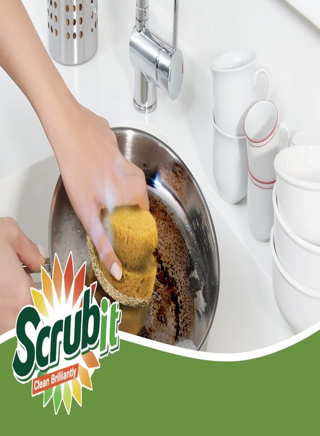 SCRUBIT Natural Scouring Pads, Eco Friendly Scrubbing Sponges for Kitchen Cleaning and Dishes, Non-Scratch Dish Scrubber with Easy-Grip Sponge Handle - Biodegradable - 2 Pack - Image 4