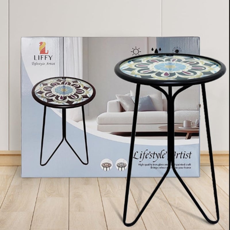 LIFFY Outdoor Side Table,12" Indoor Small Round Glass Tabletop Accent Table with Metal Frame, Home Decorative Plant Stand & End Table Outside for Patio, Garden, Yard, Kitchen, Porch - Image 4