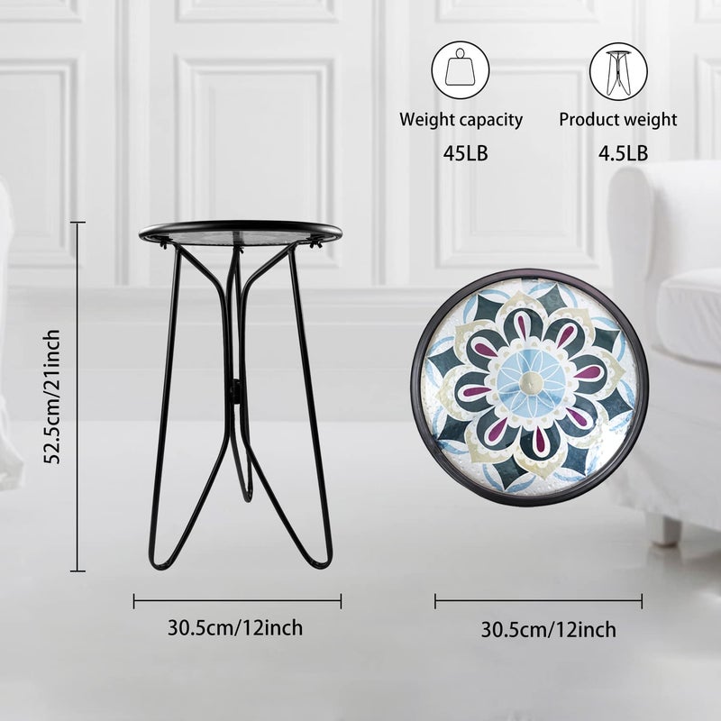 LIFFY Outdoor Side Table,12" Indoor Small Round Glass Tabletop Accent Table with Metal Frame, Home Decorative Plant Stand & End Table Outside for Patio, Garden, Yard, Kitchen, Porch - Image 2