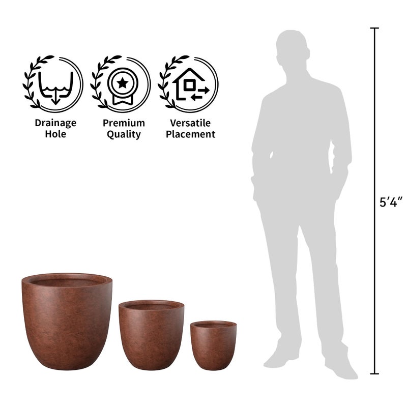 Kante Round Concrete Planter, Large Outdoor Indoor Garden Pots with Drainage Hole, 18-Inch Diameter Flower Pots for Patio, Garden and Home, Rusty - Image 3