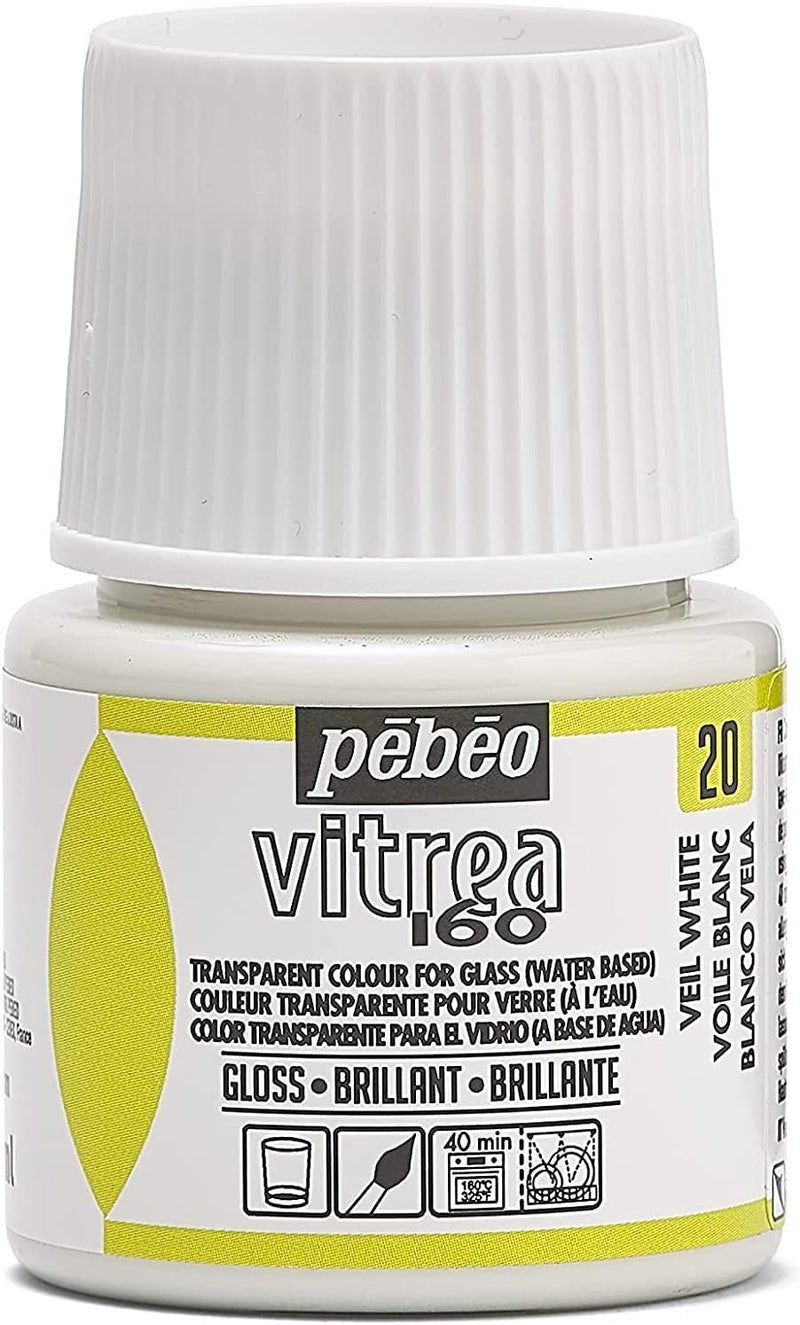 Pebeo Vitrea 160 Glossy Glass Paint - Veil White, 45 ml (1.5 Fl Oz) - Image 1