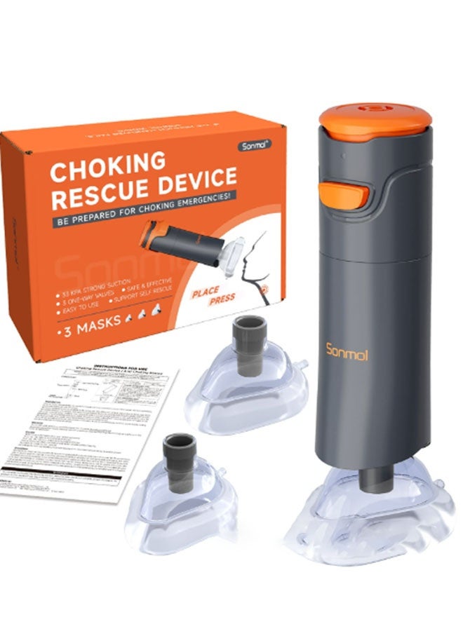 Sonmol Fourth Generation - Automatic Home First Aid Heimlich Apparatus for Children and Adults, including large, medium, and small masks, respiratory training device, portable, powerful suction home first aid kit, children's anti-choking device first aid training mask (gray) - Image 1