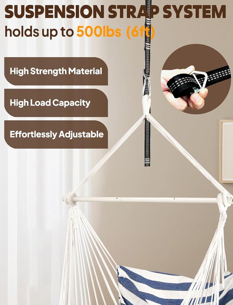 Chihee Hammock Chair Hanging Swing Max 500 Lbs 2 Cushions Included Metal Spreader Bar with Anti-Slip Grooves Portable Hanging Chair Side Pocket Large Macrame Bohemian Chair Indoor Outdoor - Image 3