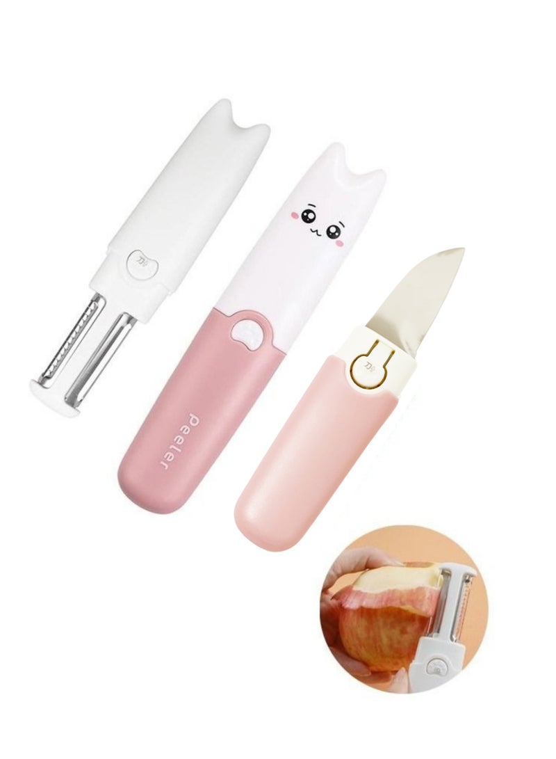 British Chef Cute Cartoon-Style Fruit Peeler | Ergonomic Design | Safe & Easy Peeling Tool for Fruits and Vegetables | Compact Kitchen Gadget | Pink & White - Image 1