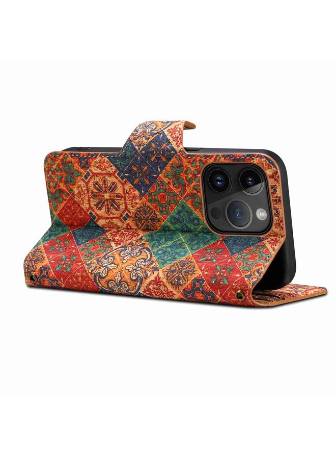 Denior Case For iPhone 14 Pro Max Flower Language Series Cork Fabric Oil Edge Leather Phone Case - Image 5