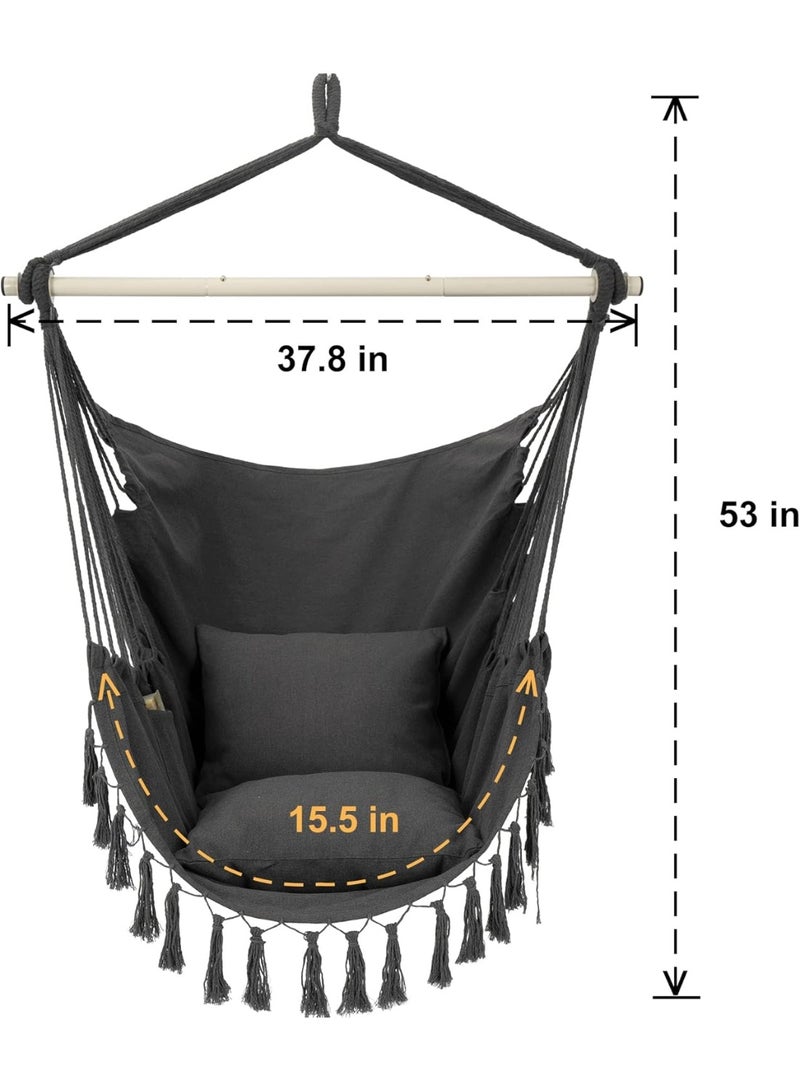 إي وورلد كرسي شبكة الهاموك المعلق، مرفوع بحبل الأرجوحة، نسيج قطني عالي الجودة، تصميم ماكرامي كبير مع جيب و2 وسادة، يتحمل حتى 330 رطلاً. ميزات سهولة التنقل، مثالي للشرفة، التراس، الفناء الخلفي. - Image 2