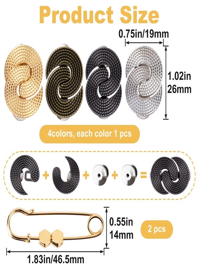 Pmeixcy 6pcs Pant Waist Tightener for Women, 2 Styles Adjustable Metal Pant Button Pins, Reusable No Sewing Waist Cincher Clips for Loose Clothing Jeans Skirts Dresses - 4 Colors - Image 2