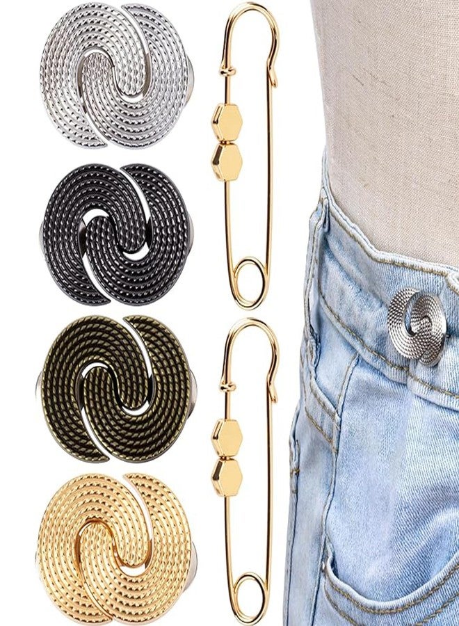 Pmeixcy 6pcs Pant Waist Tightener for Women, 2 Styles Adjustable Metal Pant Button Pins, Reusable No Sewing Waist Cincher Clips for Loose Clothing Jeans Skirts Dresses - 4 Colors - Image 1