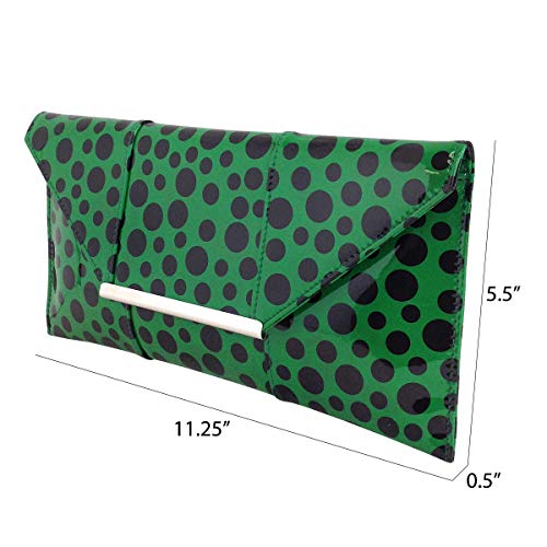 JNB Polka Dot Patent Envelope Clutch, Green Small - Image 3