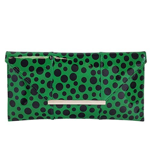 JNB Polka Dot Patent Envelope Clutch, Green Small - Image 1