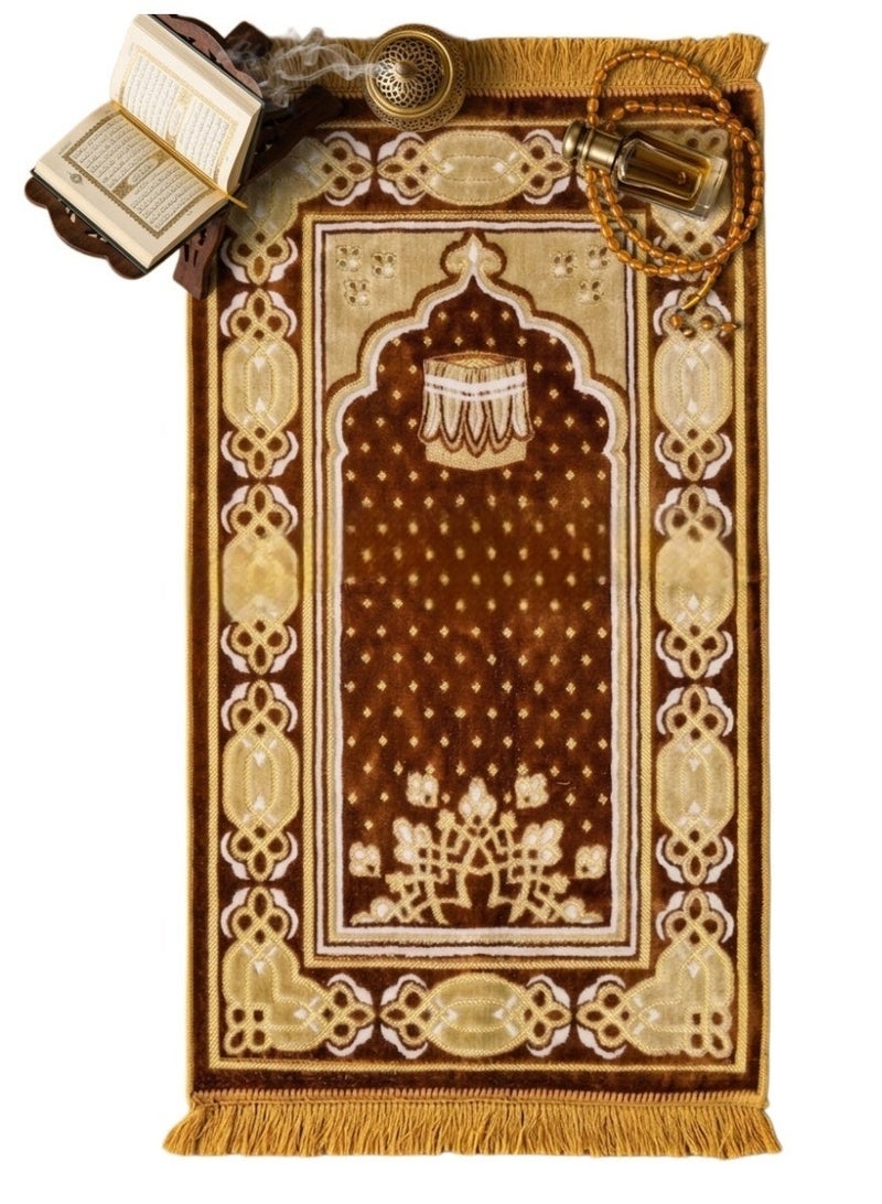 سجاد صلاه مصنوعه من القطيفه الناعمه  خامه عاليه الجوده باللون العسلي - Image 2