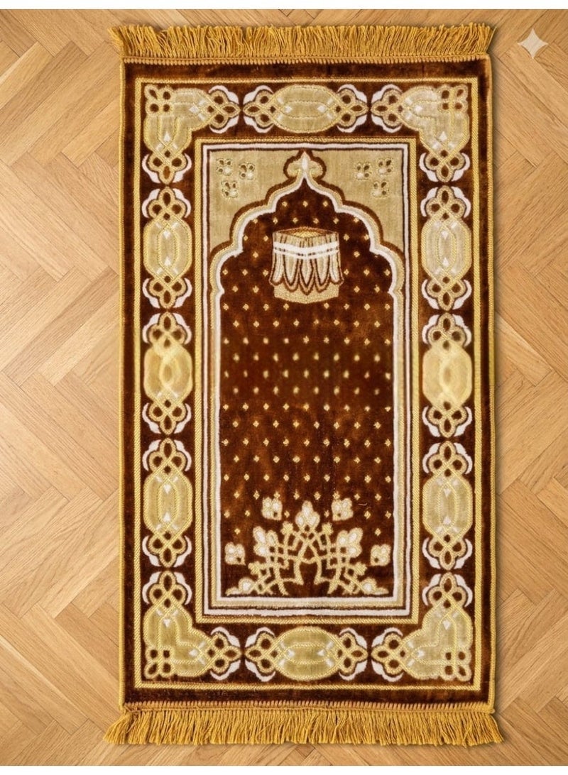 سجاد صلاه مصنوعه من القطيفه الناعمه  خامه عاليه الجوده باللون العسلي - Image 1