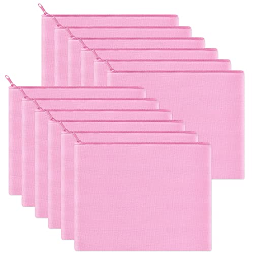 Sinzip 12 Pieces Cotton Canvas Makeup Bag Multipurpose Cosmetic Bag with Zipper Travel Toiletry Pouch Blank DIY Craft Bag Pink L - Image 1