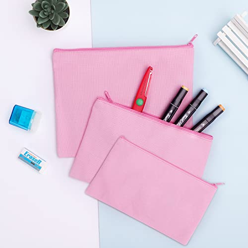Sinzip 12 Pieces Cotton Canvas Makeup Bag Multipurpose Cosmetic Bag with Zipper Travel Toiletry Pouch Blank DIY Craft Bag Pink L - Image 3
