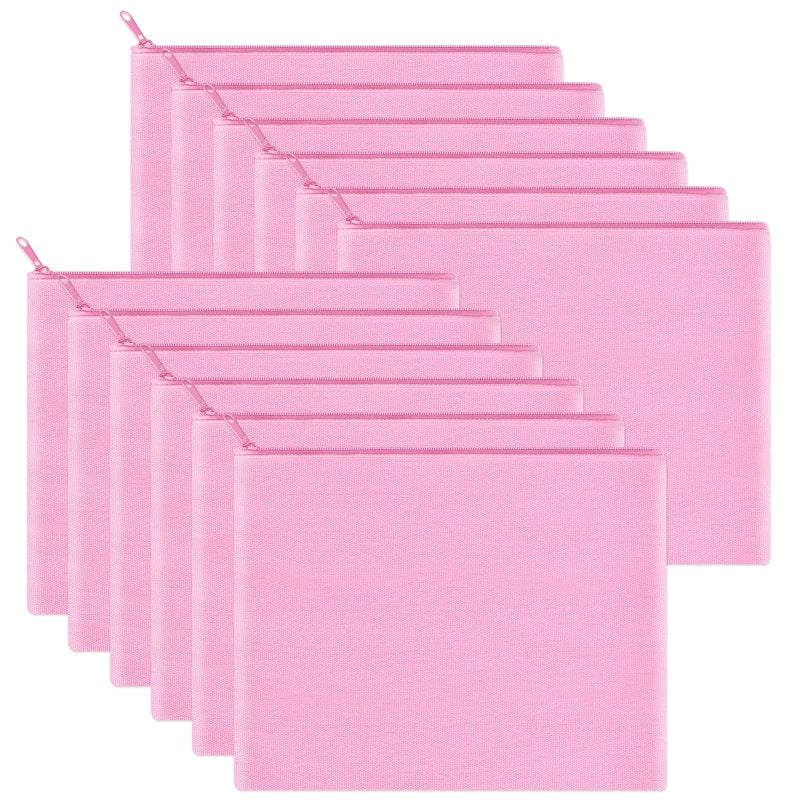 Sinzip 12 Pieces Cotton Canvas Makeup Bag Multipurpose Cosmetic Bag with Zipper Travel Toiletry Pouch Blank DIY Craft Bag Pink L - Image 2
