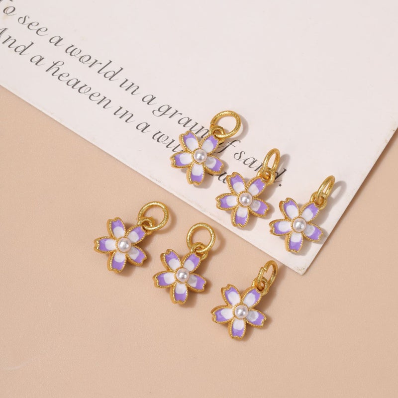 Lotus Gourd Charm for DIY Jewelry No. 17 pearl five leaf flower purple 