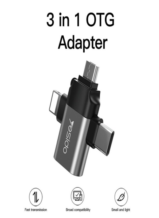 Yesido - GS15 3 In 1 Usb To Type C Micro Lightning OTG Adapter Type C Micro To Usb 3.0 Adapter For Phone - Image 1
