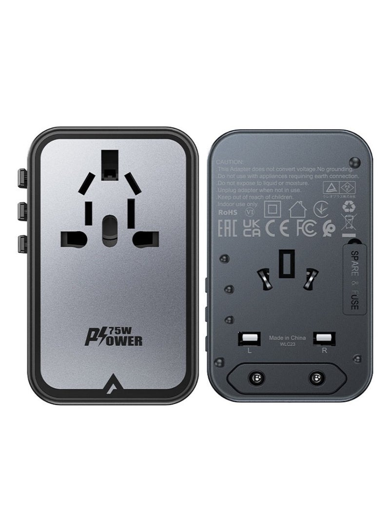 ACEFAST Travel Plug Adapter Universal Plug + 5 Fast Ports 2300W PD 75W GaN Supports Most Fast Charging Protocols (Black) - Image 3