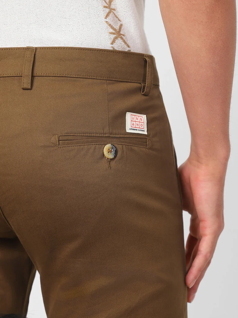 Urbano Fashion  Urbano Fashion Men's Brown Cotton Slim Fit Casual Chinos Trousers Stretch for Men | Best Price UAE