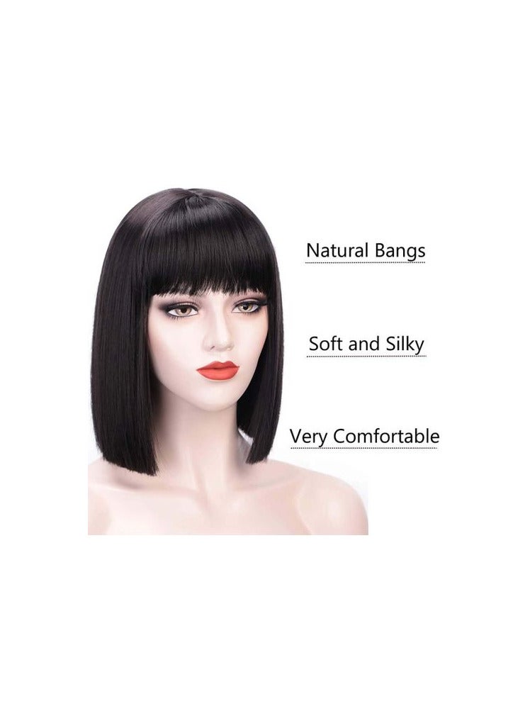 باروكة شعر صناعي قصير مستقيم  لون أسود الشعر الحراري - Image 1