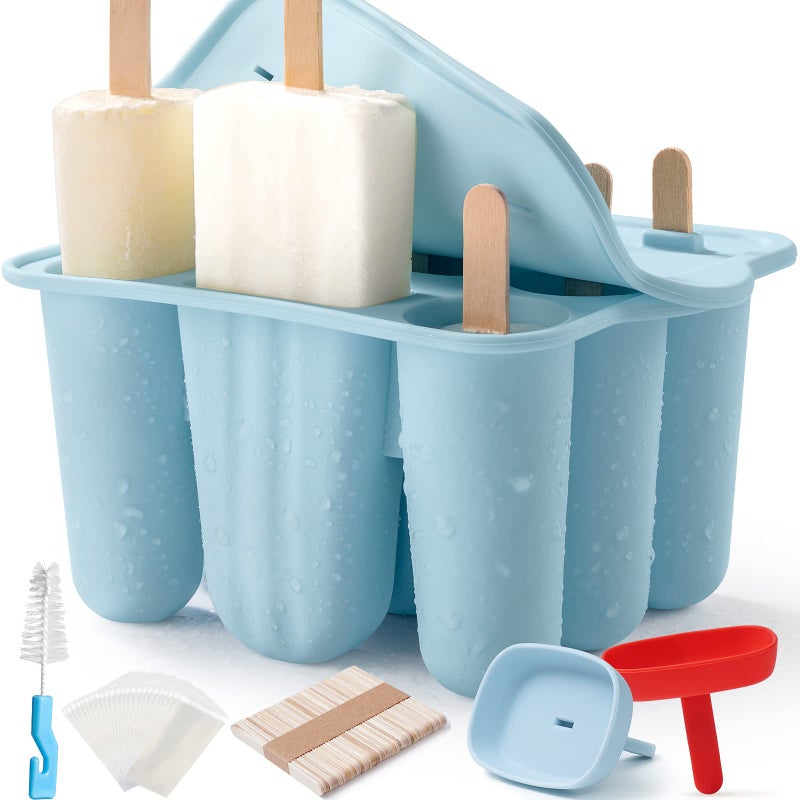 Popsicle Molds for Kids 9 Pieces Popsicles Molds Silicone BPA Free Popsicle Maker Ice Pop Molds Ice Pops Maker DIY Handmade Popsicles Molds for Kids Adults with Popsicle SticksPopsicle Bags Blue