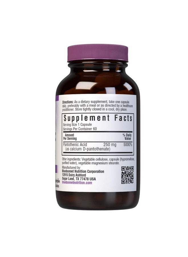 Bluebonnet Pantothenic Acid 250 mg Vegetable Capsules, 60 Count - Image 2