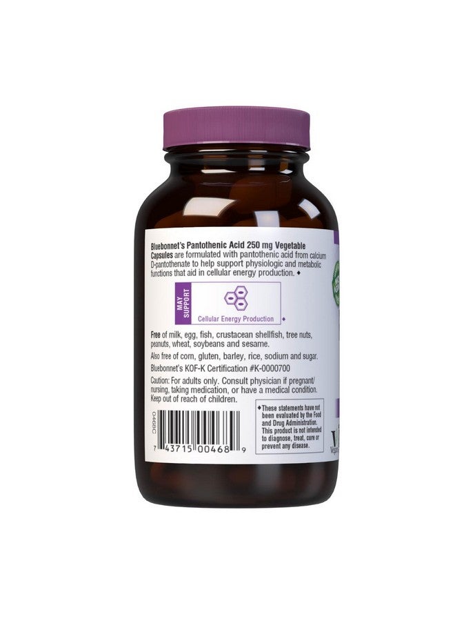 Bluebonnet Pantothenic Acid 250 mg Vegetable Capsules, 60 Count - Image 3