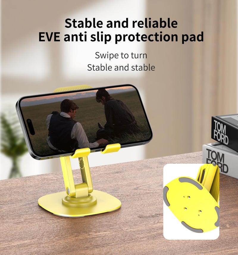 CXTX 360Â° Degree Rotating Mobile Phone Holder,Fully Adjustable Foldable Desktop Phone Holder Stand Base,Foldable Desktop Cell Phone Stands for iPhone17 16 15 Pro Xr Xs Max X Plus iPad Samsung(K69-Yellow) - Image 3