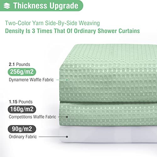 Dynamene Mint Green Fabric Shower Curtain - Waffle Weave Textured Heavy Duty Cloth Shower Curtains for Bathroom, 256GSM Hotel Luxury Weighted Bath Curtain Set with 12 Hooks,72x72, Mint Green - Image 2