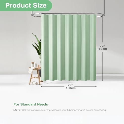 Dynamene Mint Green Fabric Shower Curtain - Waffle Weave Textured Heavy Duty Cloth Shower Curtains for Bathroom, 256GSM Hotel Luxury Weighted Bath Curtain Set with 12 Hooks,72x72, Mint Green - Image 3