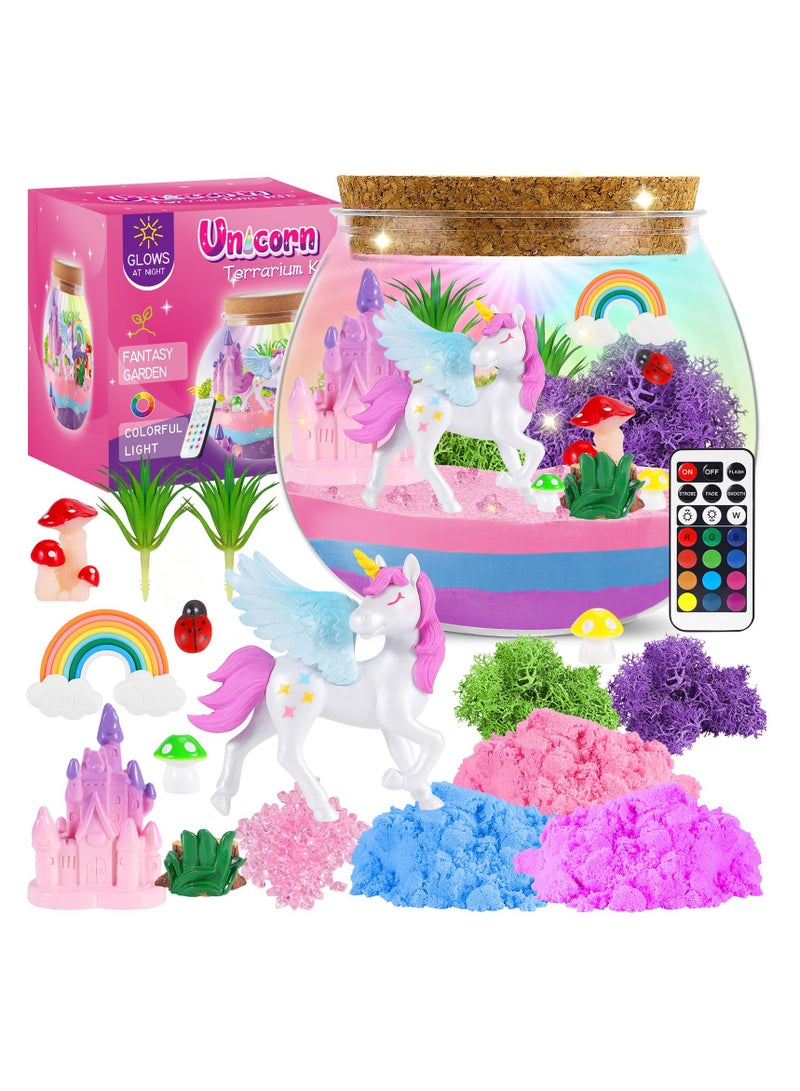 Unicorn Terrarium Kit for Kids, Unicorn Toys for Girls Age 4 5 6 7 8-12 Year Old, Birthday Gift for Girls, Arts and Crafts Kit for Kids, DIY Toys with 13-Color Remote LED Night Light - Image 1