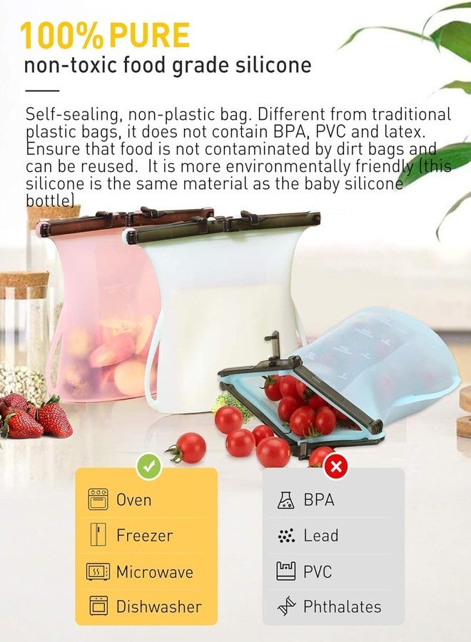 Mummamia Silicone Food Storage Bags, Stand-Up Design, Set of 3, Leakproof with Snap Closure, Microwave and Freezer Safe (CLEAR (3 PACK)) - Image 2