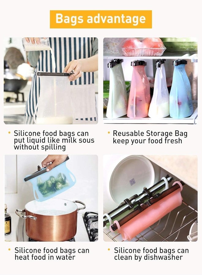 Mummamia Silicone Food Storage Bags, Stand-Up Design, Set of 3, Leakproof with Snap Closure, Microwave and Freezer Safe (CLEAR (3 PACK)) - Image 3