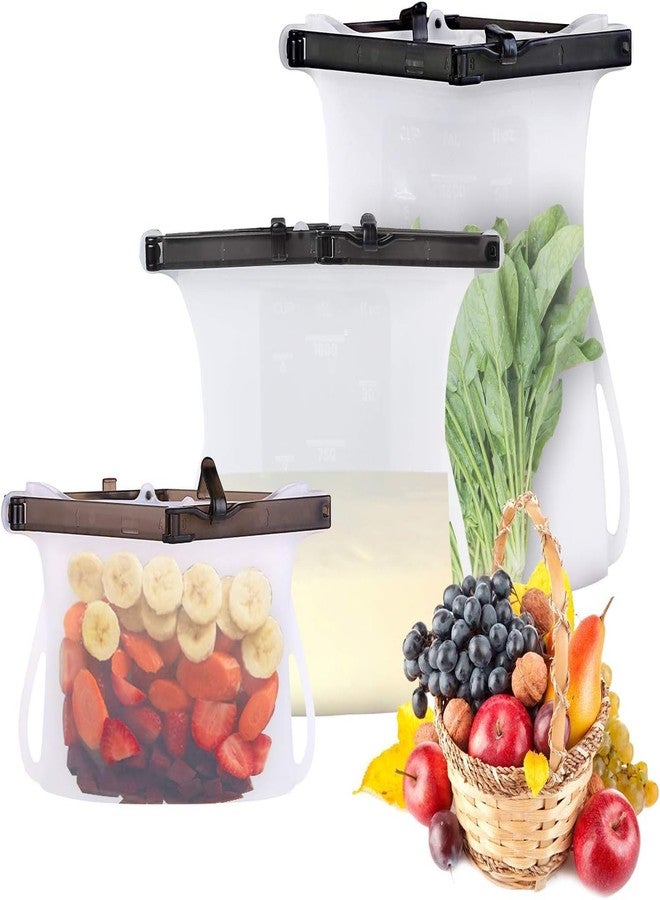 Mummamia Silicone Food Storage Bags, Stand-Up Design, Set of 3, Leakproof with Snap Closure, Microwave and Freezer Safe (CLEAR (3 PACK)) - Image 1