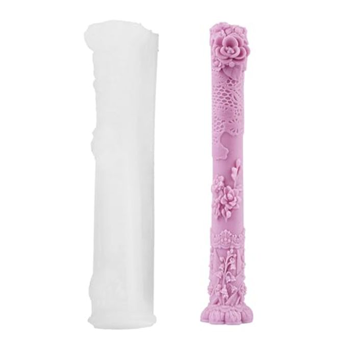 PEVOGON Vintage Long Pillar Candle Mold, Intricate Floral Design Silicone Mold for DIY Candle Making Plaster Polymer Clay Home Decoration - Image 1