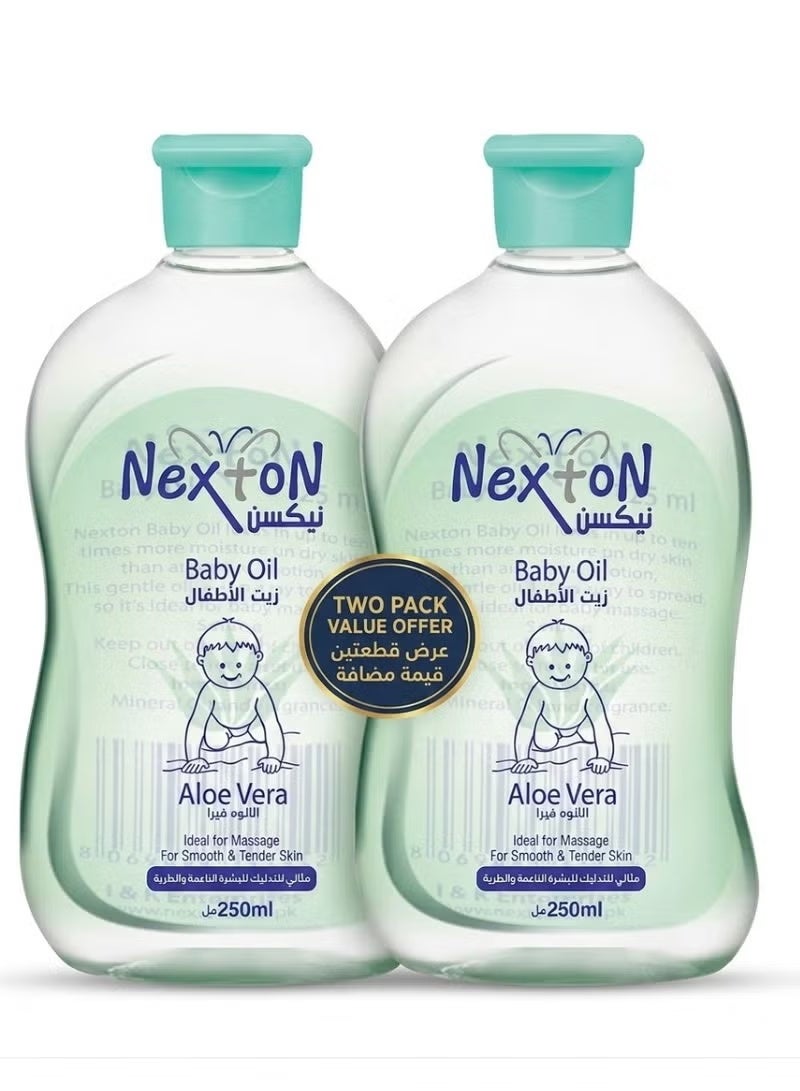 Nexton Baby Massage Oil with Aloe Vera Extract - 250ml (2-pack) - For moisturizing and softening the skin