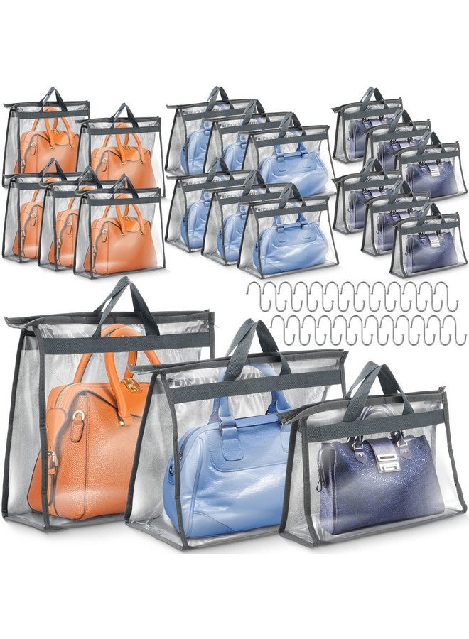 Chumia Chumia 20 Pack Dust Bags for Handbags Clear Handbag Storage 3 Sizes Handbag Organizers for Closets Hand Bag Dust Cover Purse Protector Bag with Zipper and Handles with 25 Pcs S Shape Hooks  - Image 1