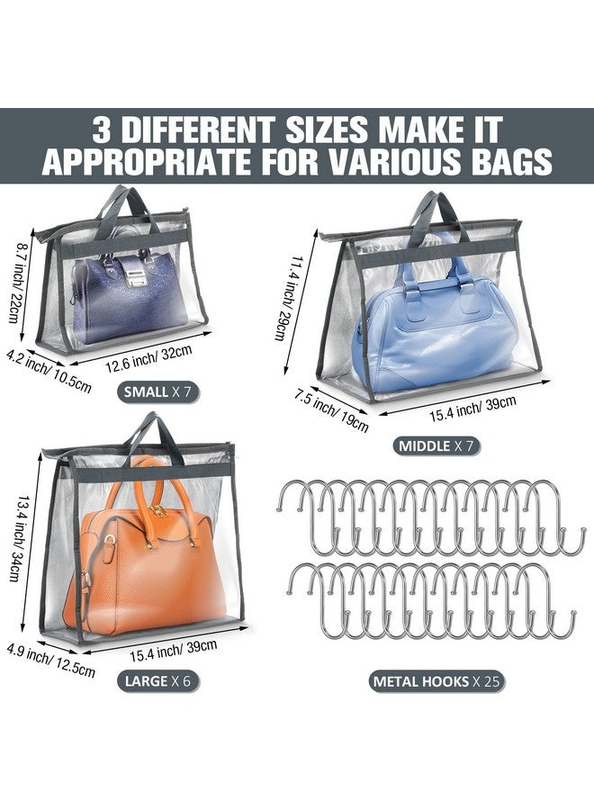 Chumia Chumia 20 Pack Dust Bags for Handbags Clear Handbag Storage 3 Sizes Handbag Organizers for Closets Hand Bag Dust Cover Purse Protector Bag with Zipper and Handles with 25 Pcs S Shape Hooks  - Image 2
