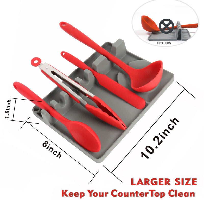Utensil Rest with Drip Pad,Silicone Spoon Rest for Kitchen Counter,Heat-Resistant Cooking Spoon Holder for Stove Top,2 in 1 Large Kitchen Utensil Holder for Spoons,Ladles,Hang Hole Design (Grey) - Image 4