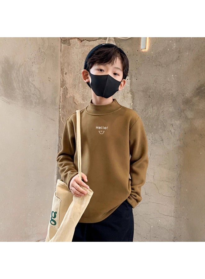 Boys' Half Turtleneck Bottoming Shirt, Autumn And Winter Style, German Velvet New Style, Kidsren's And Older Kidsren's Winter Inner Tops - Image 2