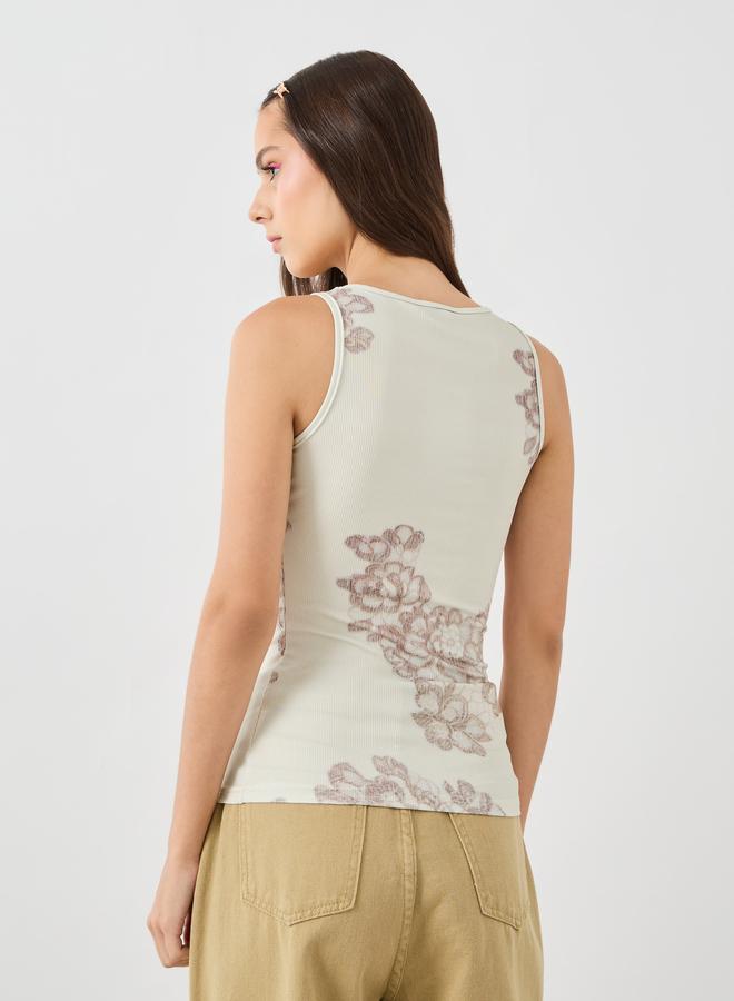 Take Two Take Two Textured Floral Print Sleeveless Round Neck Top  - Image 4
