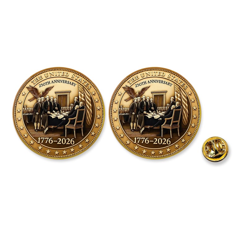 ZENRUIMING 2 Pcs America 250th Birthday Enamel Pins,250 years Anniversary Metal Gold Plated Lapel Pin, 1.4â€³ USA Patriot Collectible Accessories for Patriot's Day Independence Day (Style 2) - Image 1